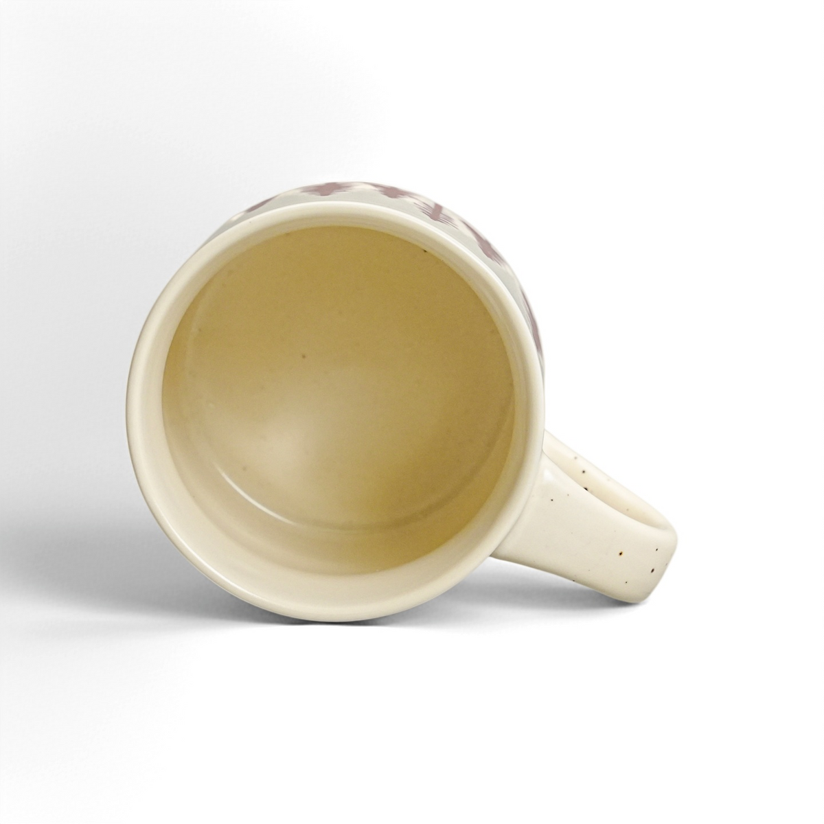 Top interior view of 12oz stoneware ceramic coffee mug showing glossy food-safe vanilla glaze