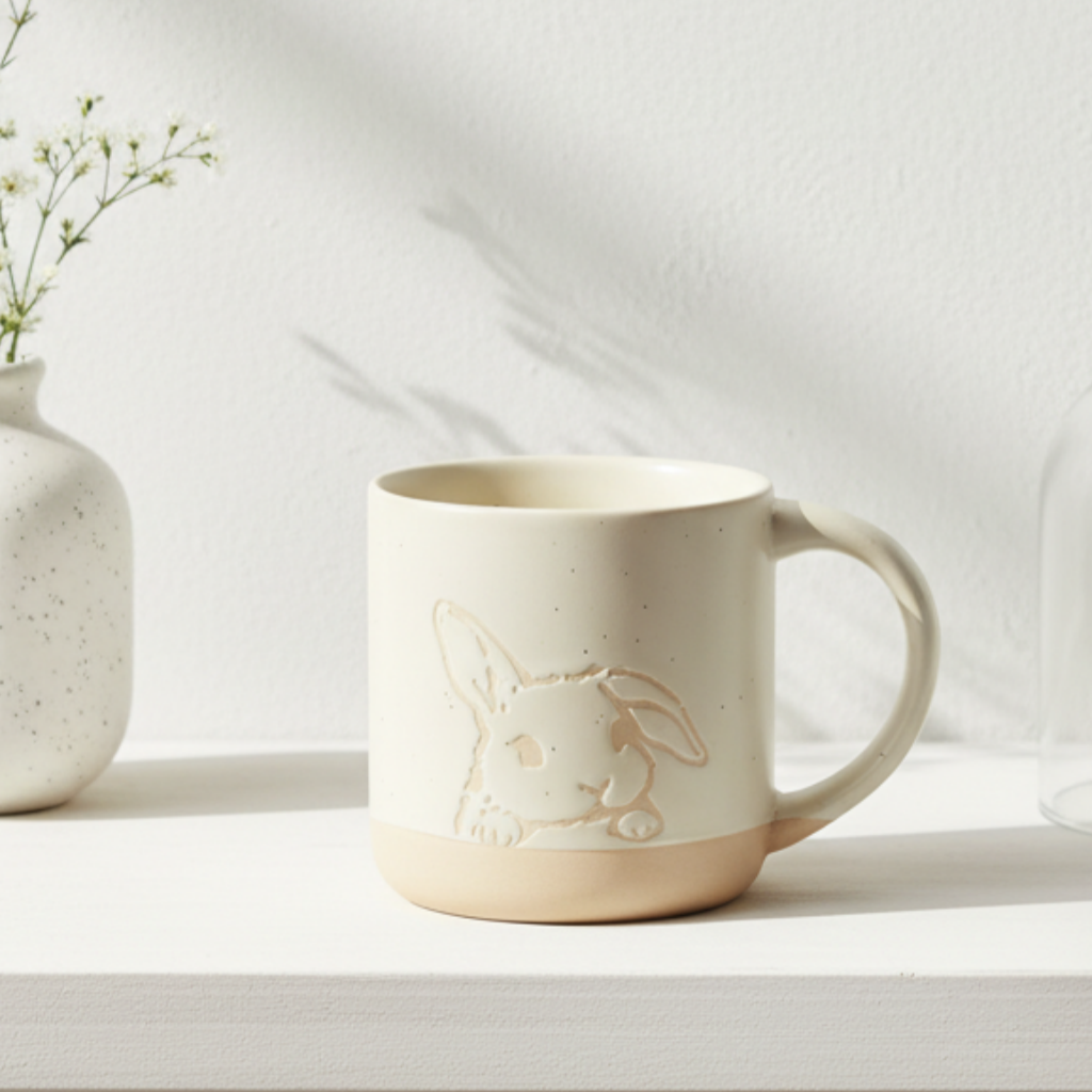 12 oz Handcrafted Rabbit Stoneware Mug - Cozy Bunny Ceramic Coffee Cup